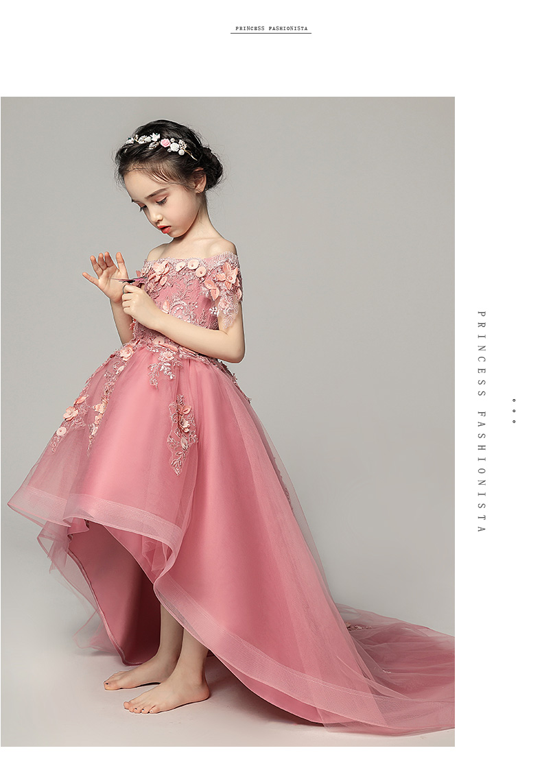 迪士尼联名款女童晚礼服拖尾超长婚纱小花童模特走秀表演服儿童钢琴