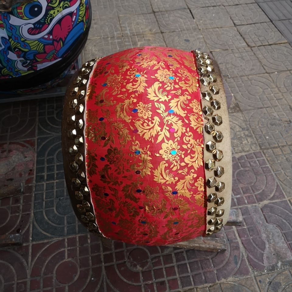 双面牛皮鼓战鼓12寸锣鼓扁鼓川鼓堂鼓道教道场道士鼓佛教红色10寸双面