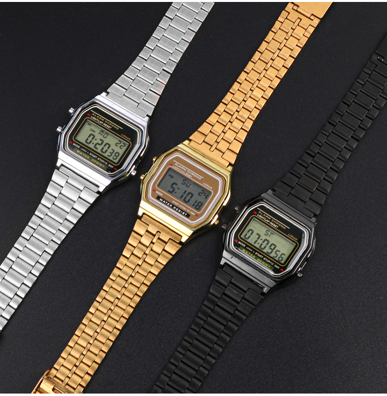 复古小方块金属表带适配卡西欧a159w-n1 a158wa a168不锈钢表链18mm