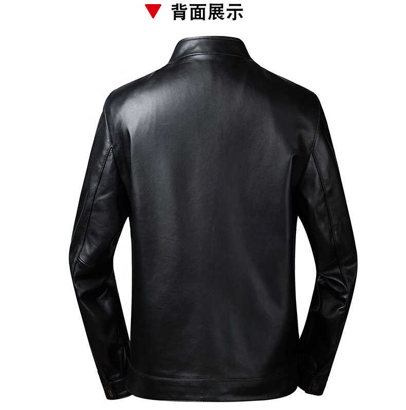 真皮皮衣男秋冬季中年男士海宁立领皮夹克外套中年爸爸衣服黑色170l48