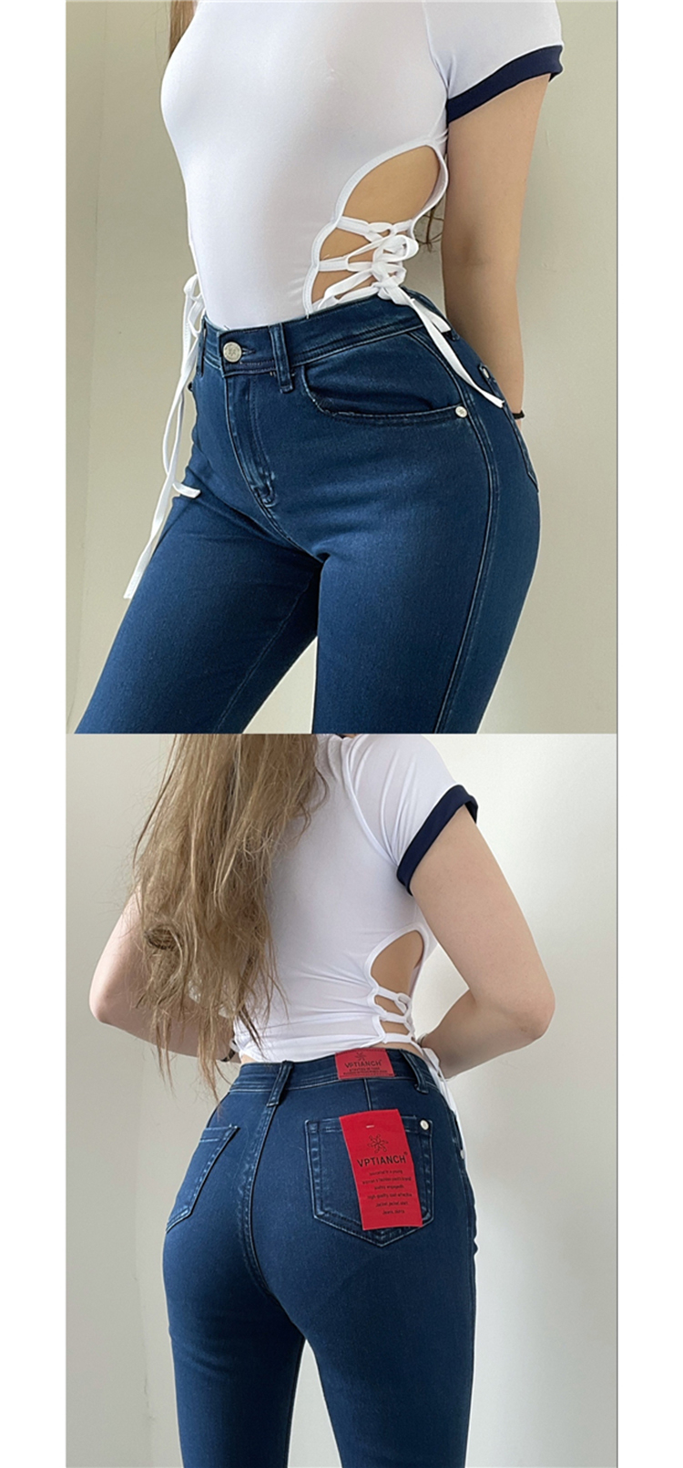 蜜桃臀牛仔裤高腰紧身蓝色女2021夏季薄款修身翘臀弹力小脚九分裤浅