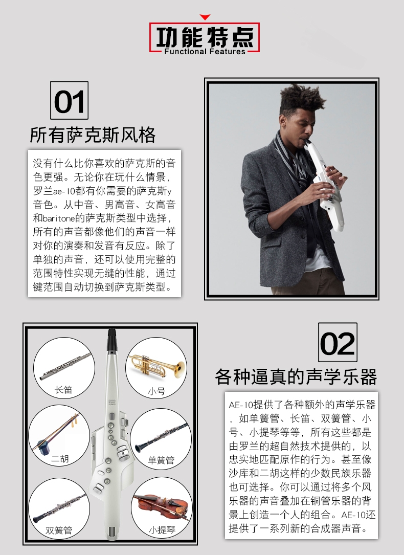 罗兰roland电吹管ae10电萨克斯风老年人ae05电子管乐器定制款套餐五ae
