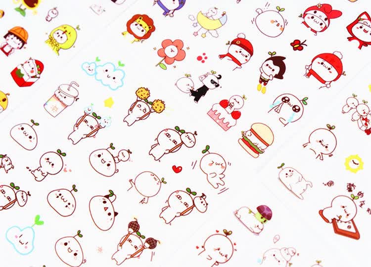 whj渡川舟文创长草颜团子手账贴纸套装胶带表情包少女心可爱儿童韩版