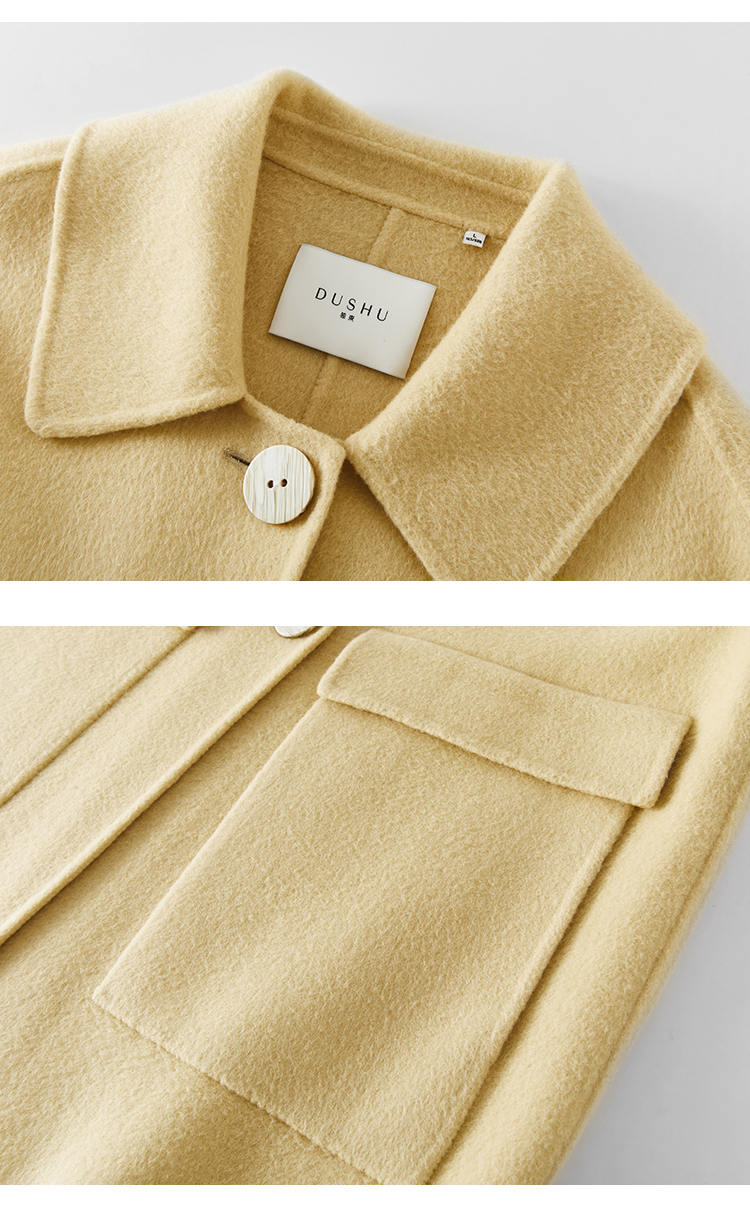 独束大码女装100羊毛毛呢外套女冬季新款胖mm甜美温柔毛呢大衣樱草黄