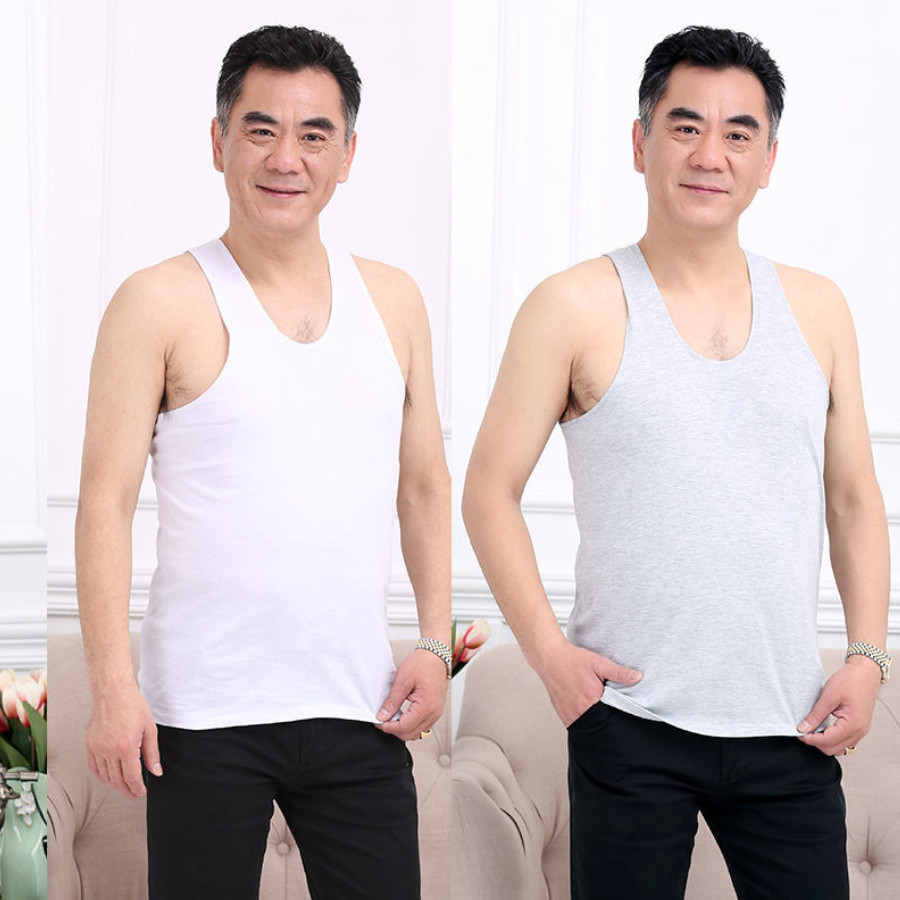 高品质夏季中老年背心精品老头衫中老年汗衫男士宽松棉老人背心圆领