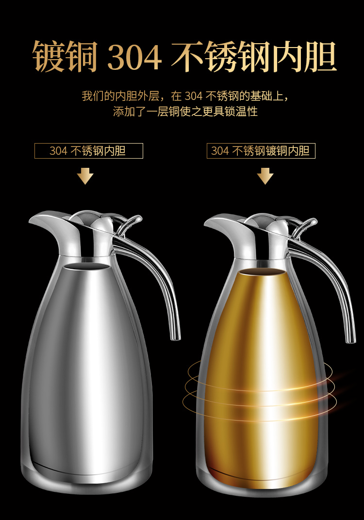 304不锈钢保温壶2l家庭居暖瓶壶办公室咖啡壶热水瓶暖水壶304内胆2升