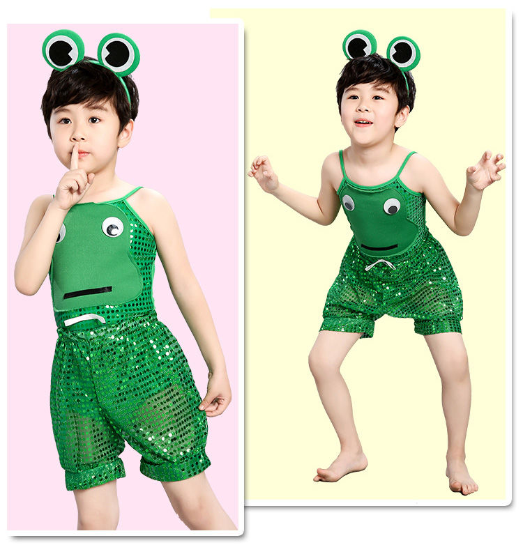 京菲依小跳蛙服新款儿童幼儿园动物舞蹈青蛙衣服六一表演小青蛙服装翠