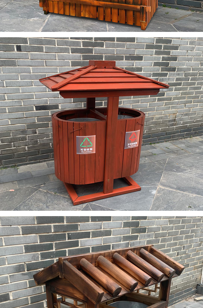 阿斯卡利户外古典垃圾桶全木分类果皮箱景区公园古镇垃圾箱防腐花箱