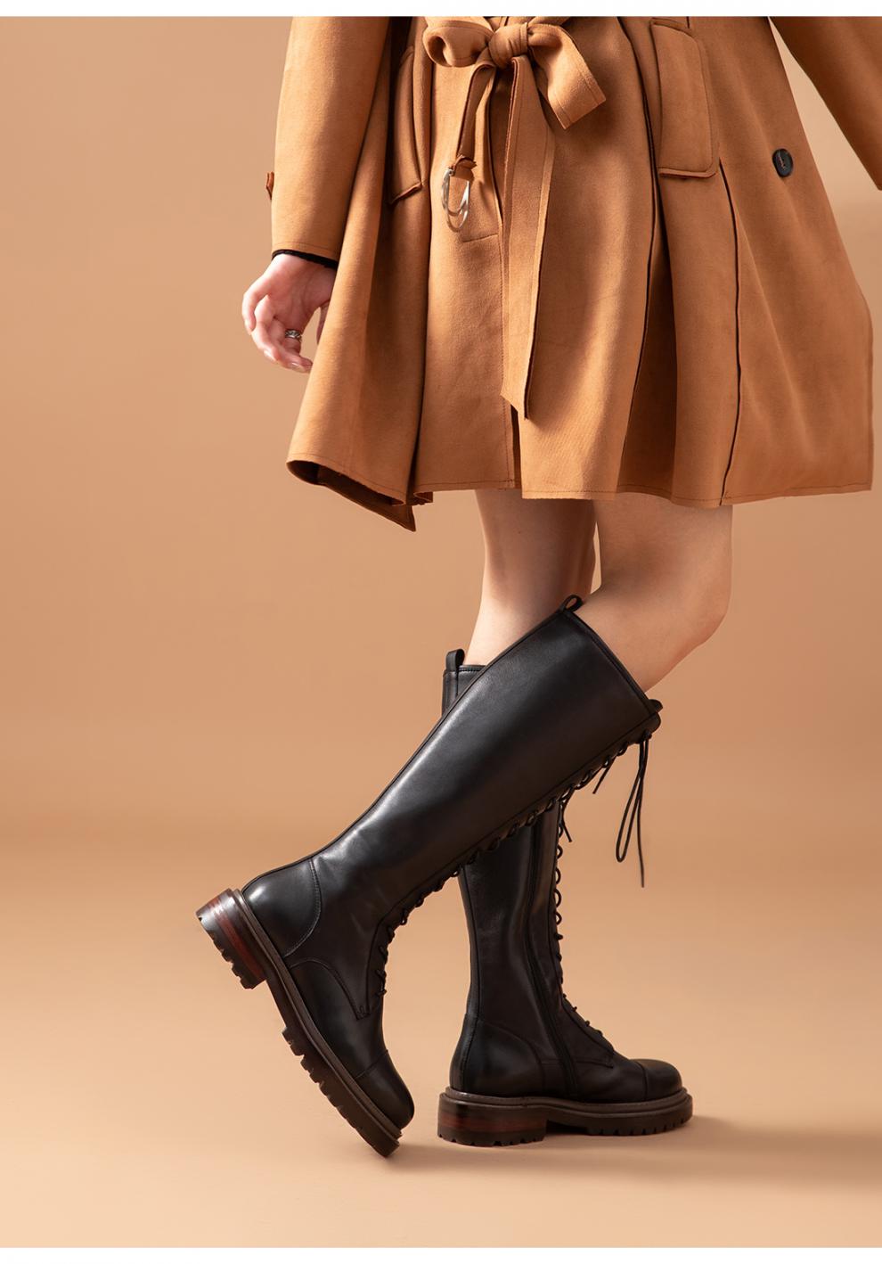 beautoday骑士靴女英伦风2021秋冬新款厚底时尚女鞋皮靴长筒女靴经典