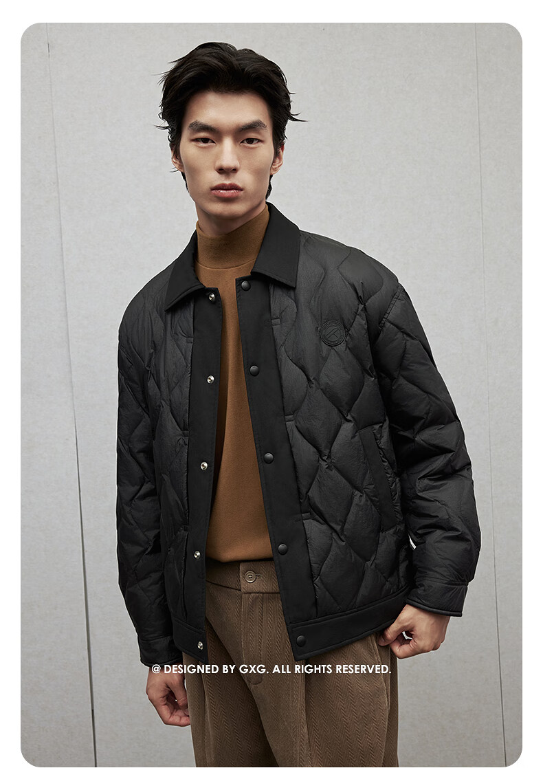 GXG Men's Lightweight Shirt-Style down Jacket, Winter 2024 New Product, Black, Size 175/L 17