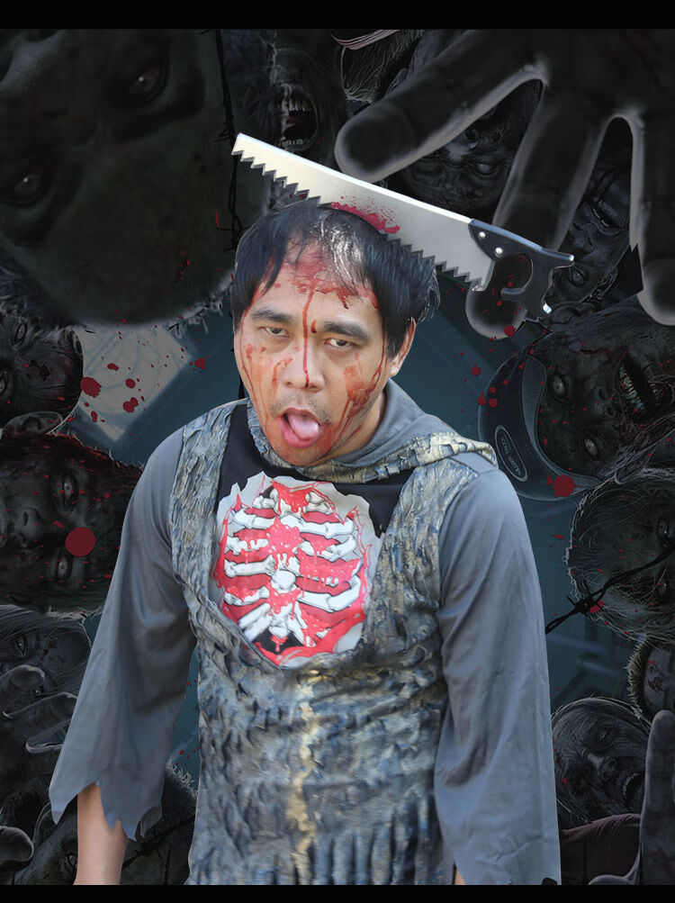 【现货直发】圣节道具成人儿童恐怖吓人装饰头箍血穿头刀剪刀斧头北极