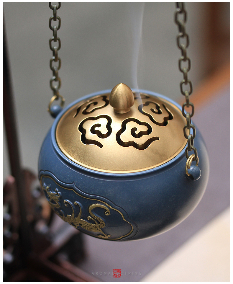 创意纯铜仿古镂空吊悬挂香炉熏香家用禅意茶道香薰摆件室内檀香炉龙挂