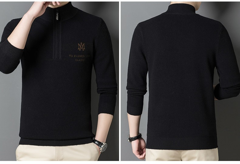 恒源祥高领带拉链羊毛衫男2021秋冬新款休闲套头针织衫毛衣潮韩版01t