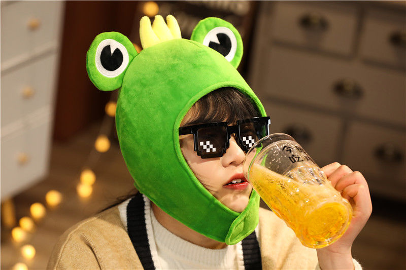 园洁少女心ins卡通绿色青蛙大眼睛头套可爱网红同款搞怪帽子拍摄道具