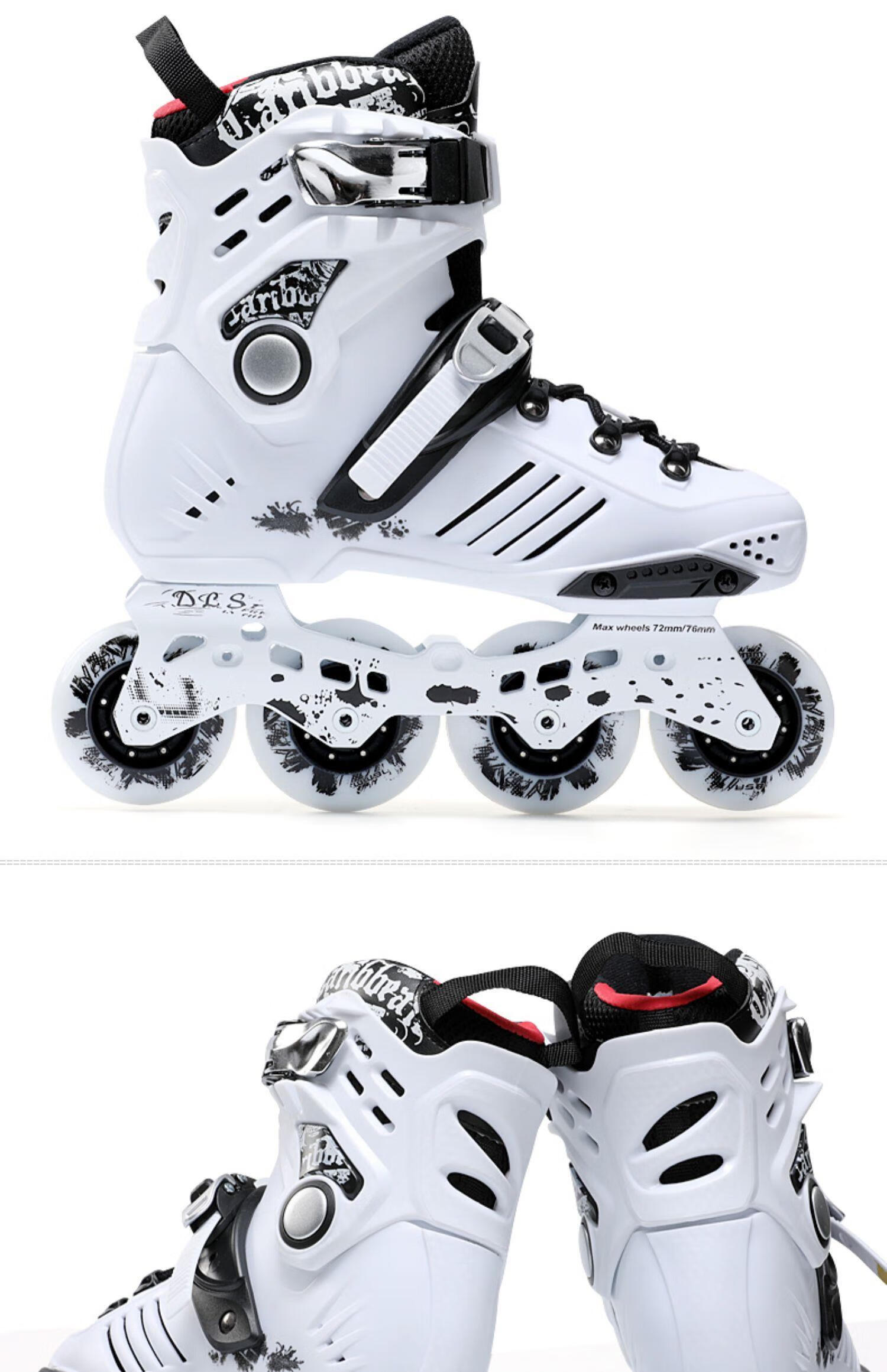 溜冰鞋女款轮子闪光轮花样滑冰鞋轮滑鞋青少年可收缩滚轴大人 黑色(送