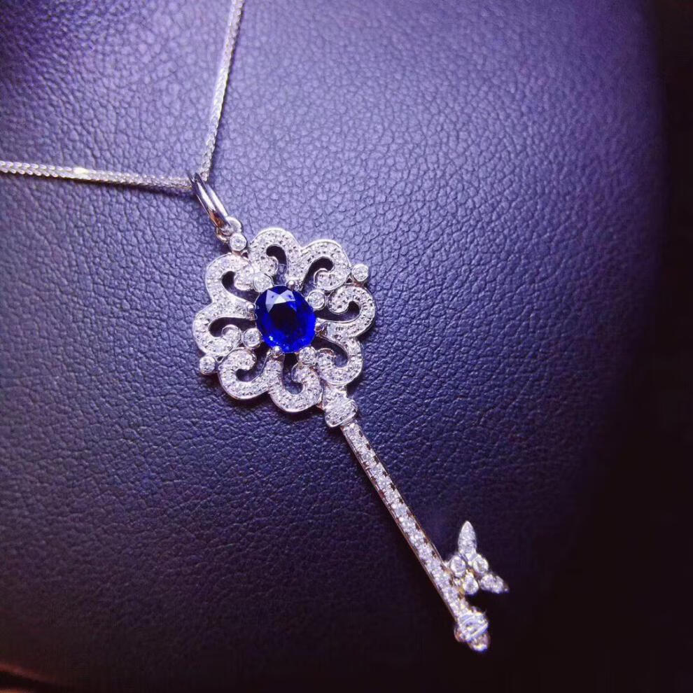 玲枭925银蓝宝石钥匙吊坠项链时尚个性百搭锁骨链礼物朋友蓝宝石吊坠