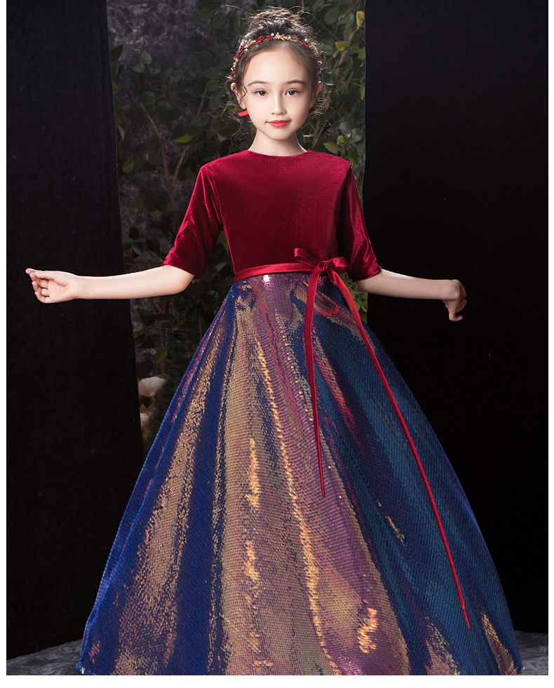 儿童钢琴比赛公主服装儿童演出服小主持公主裙晚礼服裙女童端庄大气