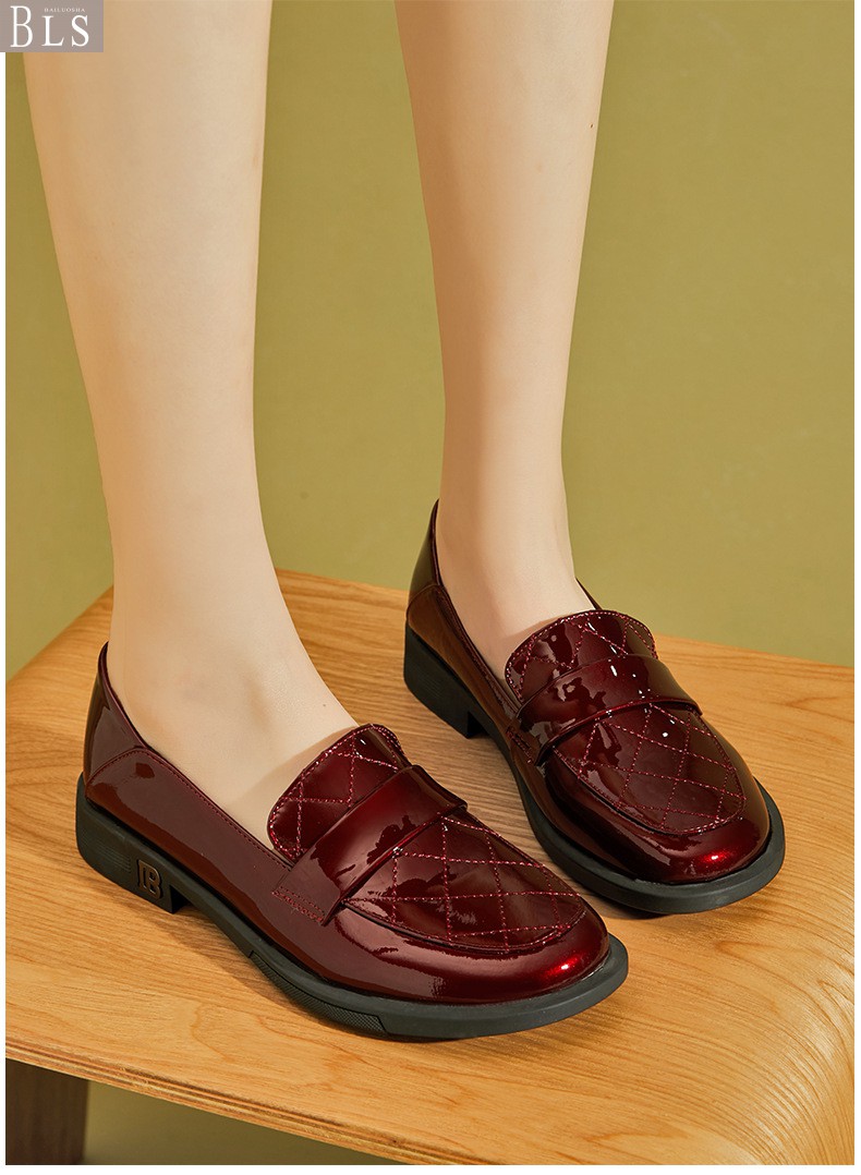 bailuosha轻奢品牌鞋子女2021秋季新款厚底英伦风小皮鞋女黑色豆豆