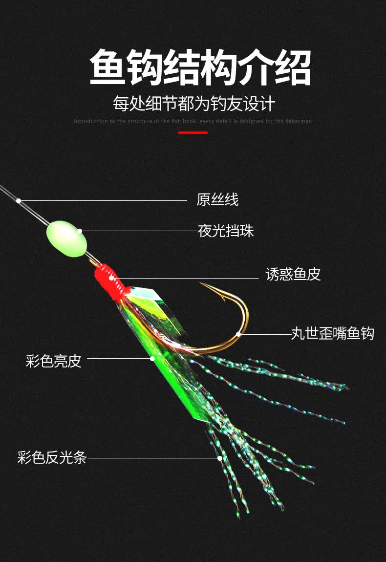 仿生串钩钓组鱼皮虾皮串钩线组路亚翘嘴假饵抛竿套装鲈鱼飞蝇白条彩皮