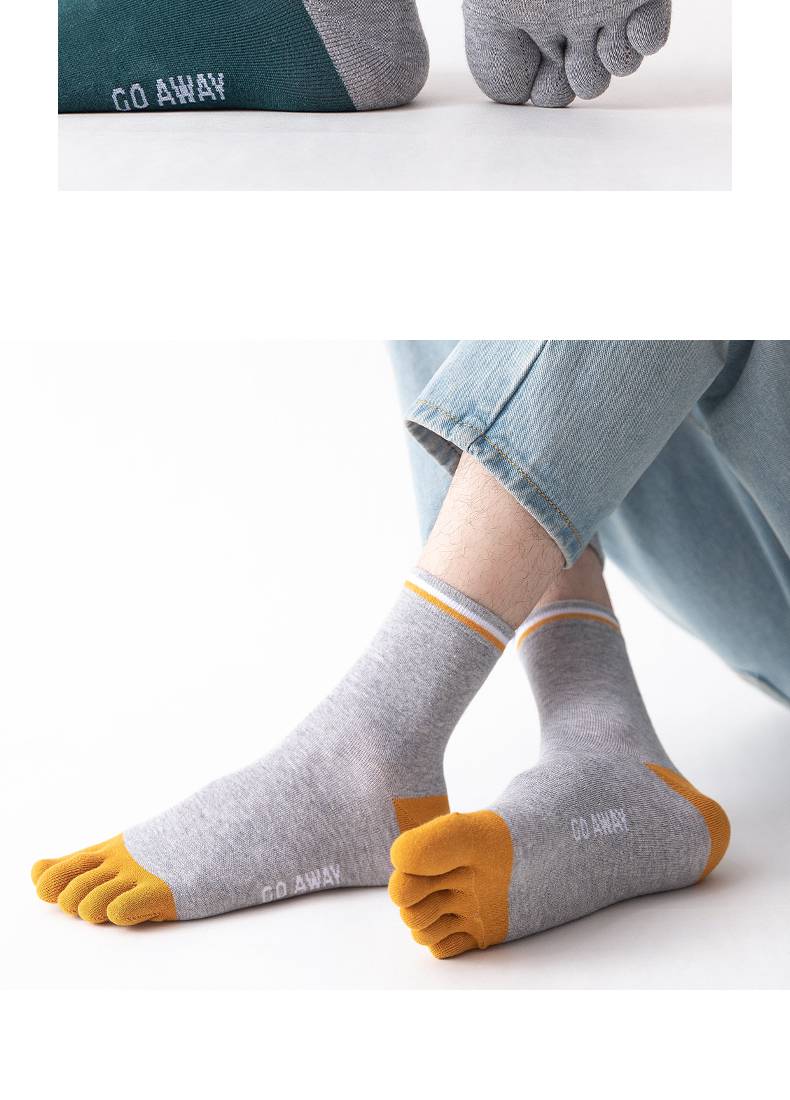 分指袜五指袜男士中筒纯棉脚趾头防臭吸汗分指袜春秋季五趾分趾袜子5