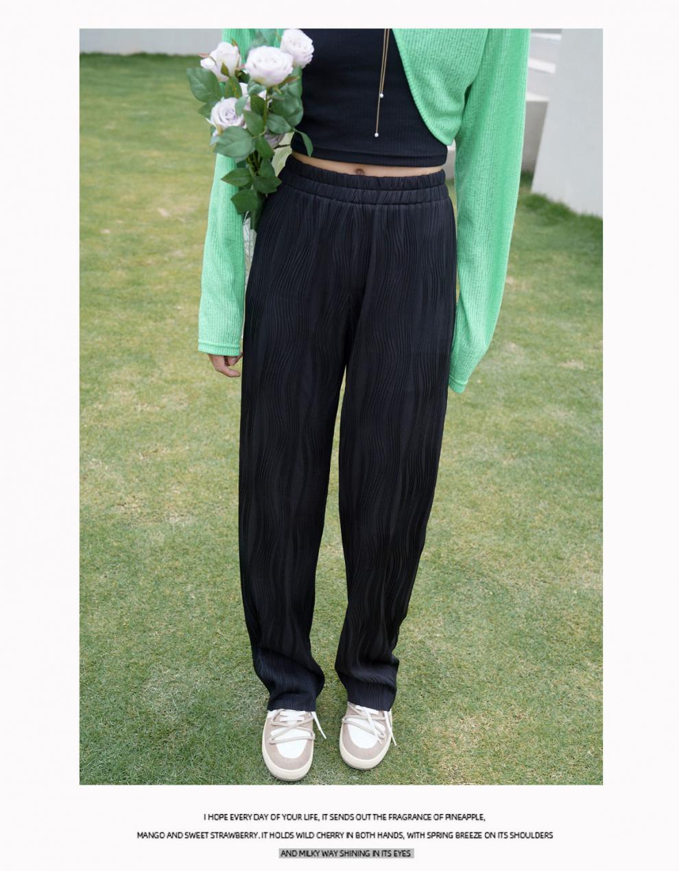 女装新款冰丝肌理感裤子女夏季薄款高腰直筒休闲裤宽松垂感潮百搭阔腿