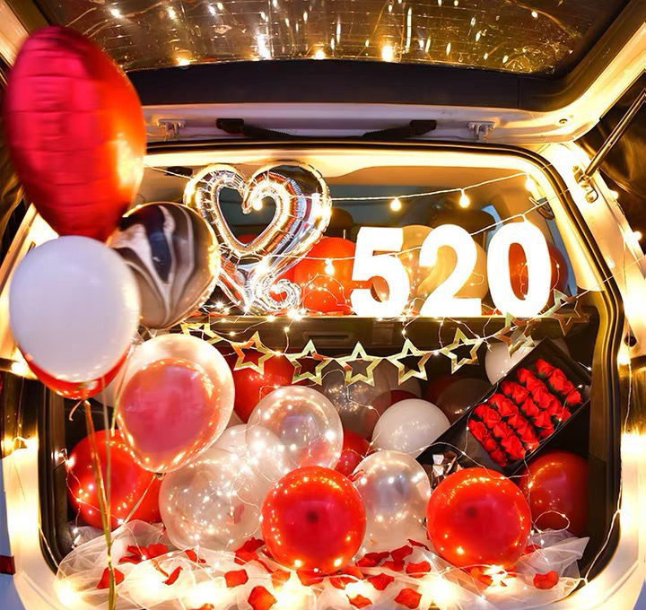 xiyi汽车后备箱女朋友生日布置七夕520情人节车尾箱浪漫表白布置金光