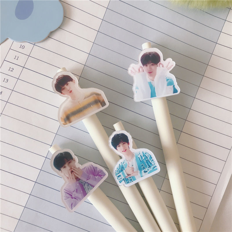 少年团周边学习文具tnt按压式头黑色速干签字笔写字考试 贺峻霖-白杆