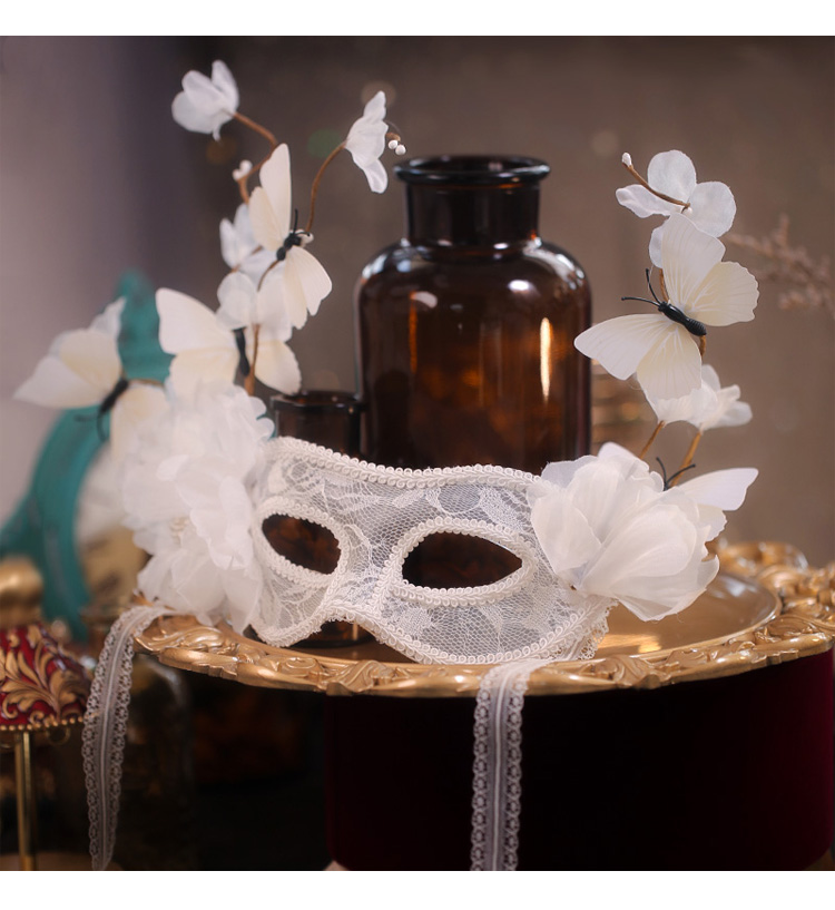 ck施华洛世奇锆蝴蝶结白色面具上半脸时尚走秀遮面直播万圣节派对化装