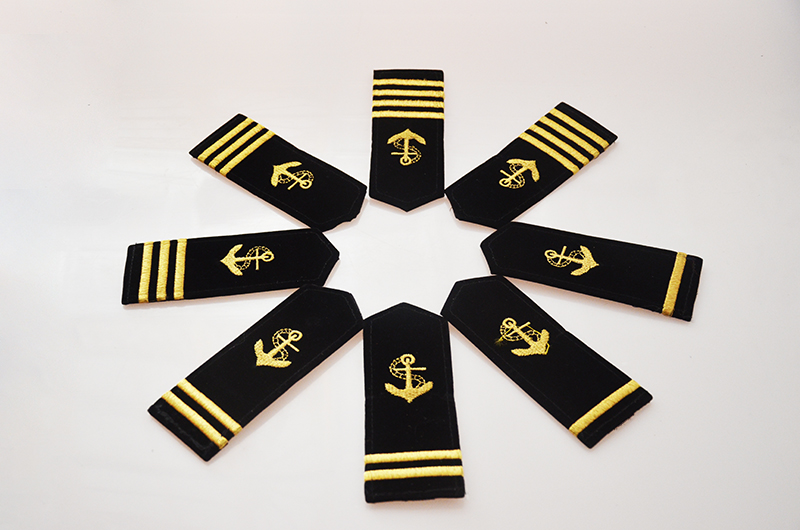小米通用肩章男女海员船长大副水手轮机螺旋桨海锚绣花黑色魔术贴硬