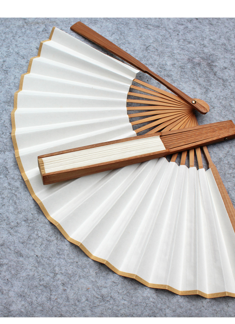 中国风古风折扇空白扇子绘画宣纸可作画素面纯白手写写字纸扇定制