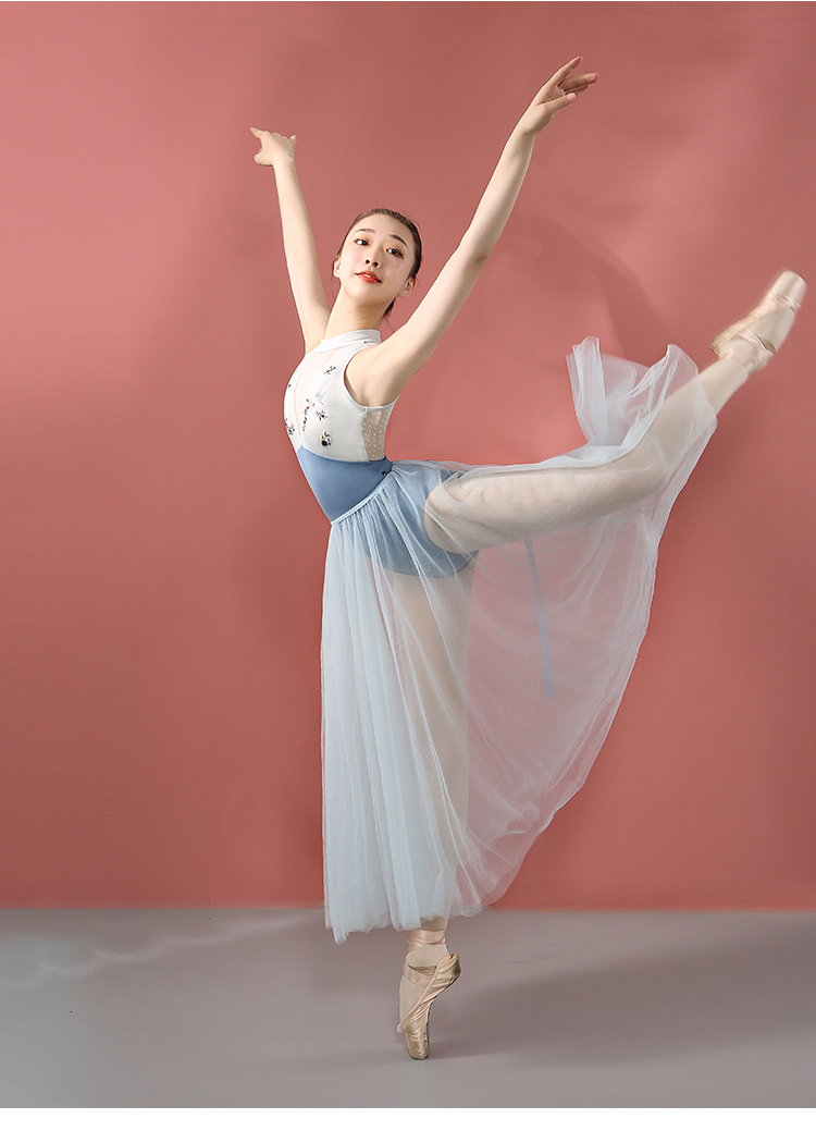 小茉莉舞蹈服芭蕾舞裙半透长纱裙双层半身裙成人女练功服浅蓝均码