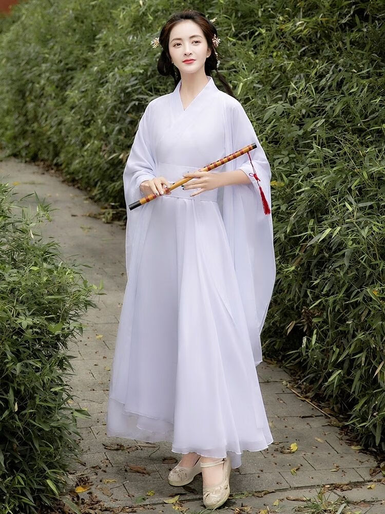 古装女汉服襦裙仙女飘逸清新淡雅仙气古风大广袖舞蹈服装白色xs