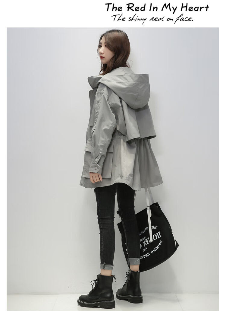 2021年春季新款风衣派克服外套女短款小个子初春流行韩版宽松外套 浅