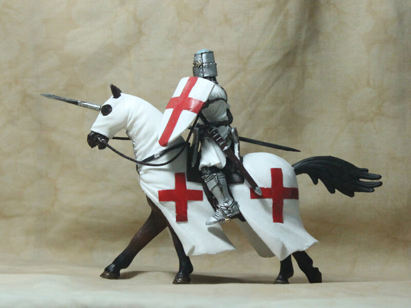 75寸兵人模型1:18古代十字军骑士之圣殿骑士团人马套装 罩袍圣殿枪