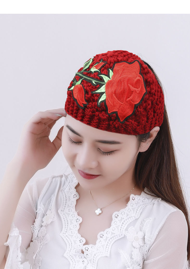 民族风文艺范帽子新民族风针织毛线发带高弹宽边女士发带帽头巾帽防寒