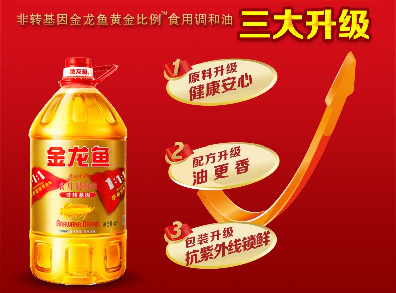 金龙鱼黄金比例食用调和油4l大桶家用健康食用油植物油