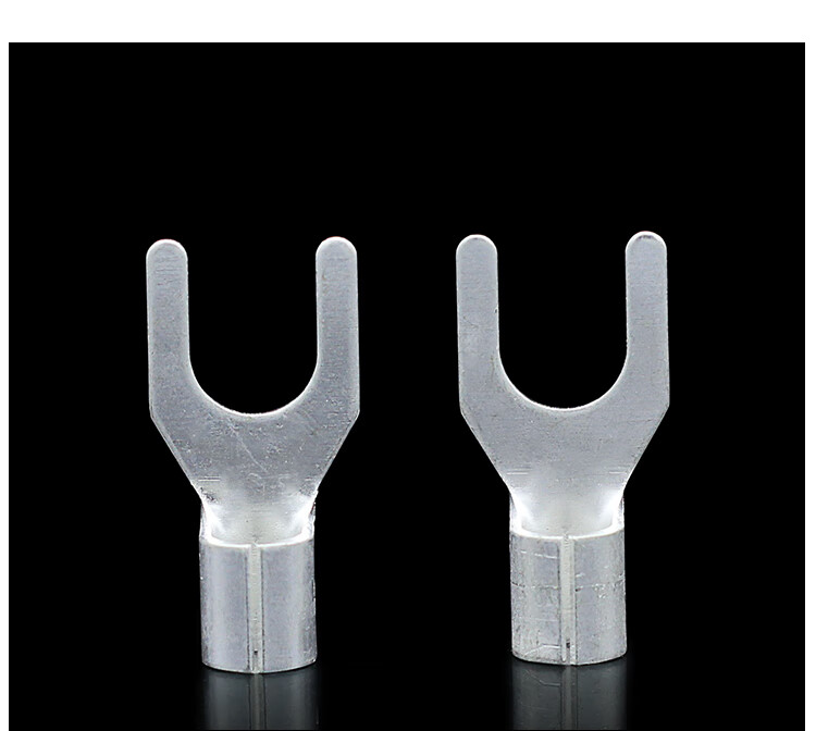 ut冷压裸端子叉型y形1325445黄铜镀银压接线耳铜鼻子铜接头姜黄色