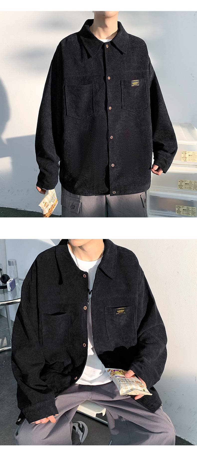 恒源祥灯芯绒长袖衬衫男春宽松大码加绒加厚上衣服21年秋冬季男士衬衣