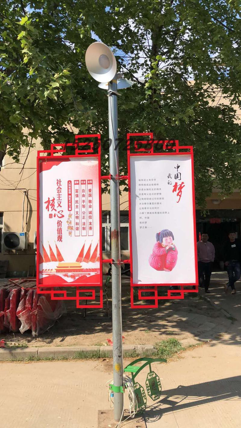 适配定制圆形户外悬挂灯杆灯箱广告牌防水抗风led双面发光牌咖啡色