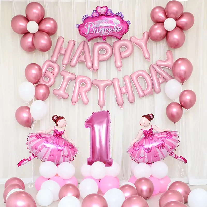 宝宝周岁快乐派对背景墙场景布置 6岁芭蕾舞女孩生日气球套餐【图片