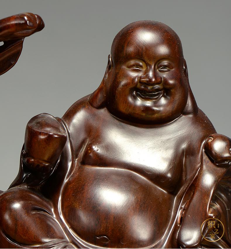 枳之家 工艺品办公室花梨木雕弥勒佛像摆件实木骑鹿弥勒笑佛一路发财