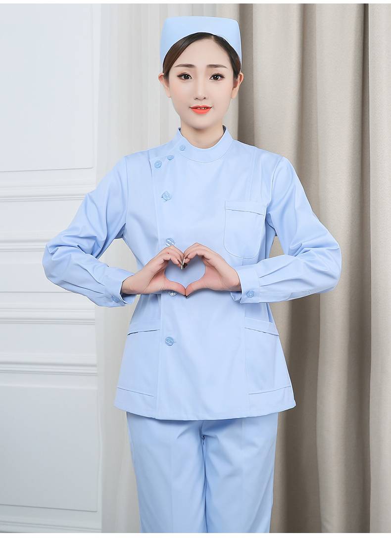 长袖牙科短袖短款两件分体冬季口腔粉蓝色护工工作服白娃娃领短袖s