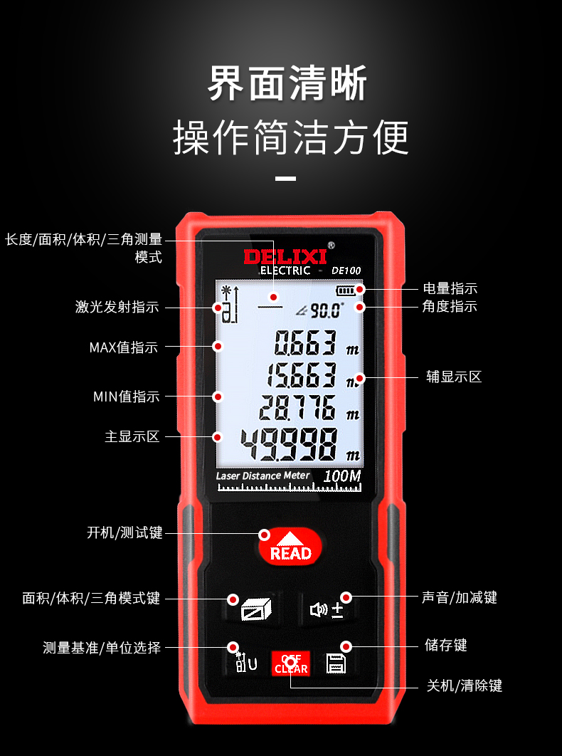 德力西测距仪激光测距仪高精度手持充电量房仪电子尺安装测量仪器绿光