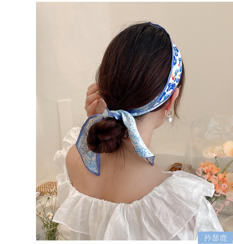矜瑟鹿小长条丝巾女夏季扎头发法式头巾绑发发带飘带绑包围巾秋薄款