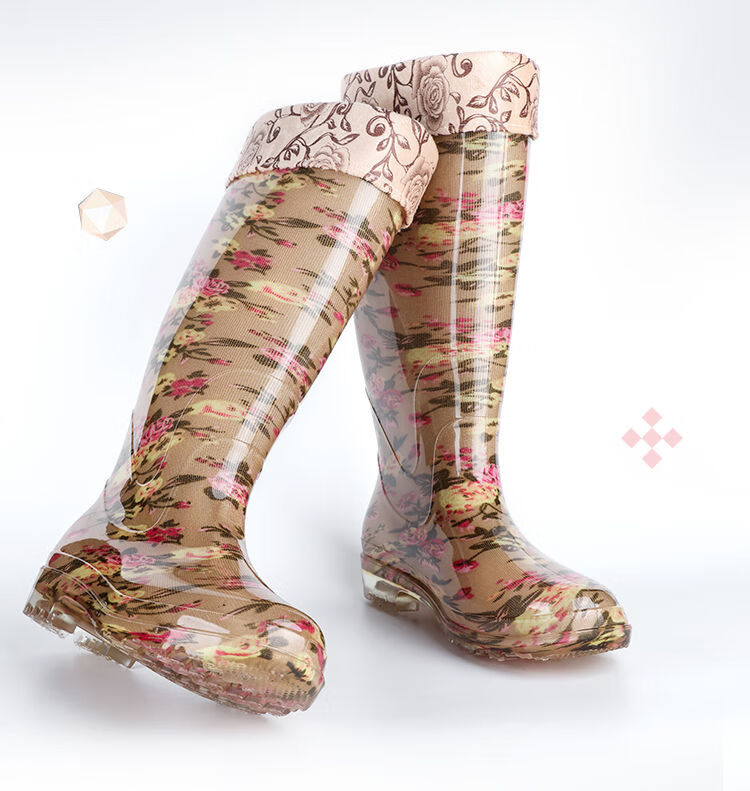 四季适用女士高筒雨鞋厚底防滑水鞋防水鞋厨房洗车田地长筒雨靴 301红