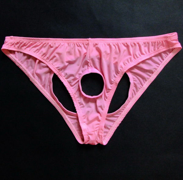 男士性感三角裤低腰透明开裆露pp镂空gay小受冰丝青年情趣内裤白色m