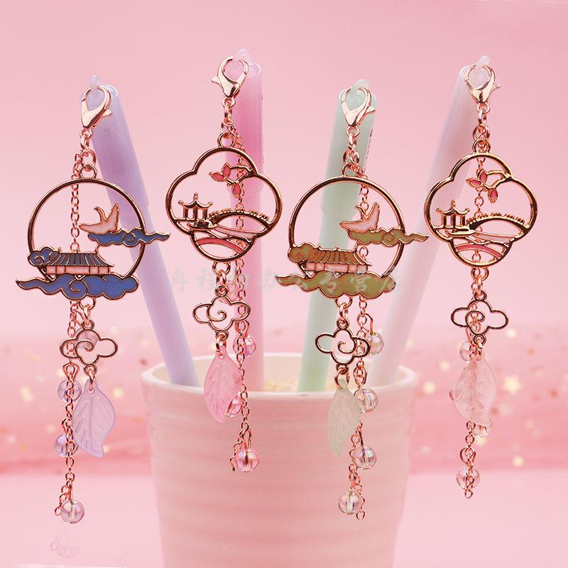 古风笔闺蜜吊坠笔ins好看笔复扇子笔高颜值笔可爱少女心黑笔 混合搭配