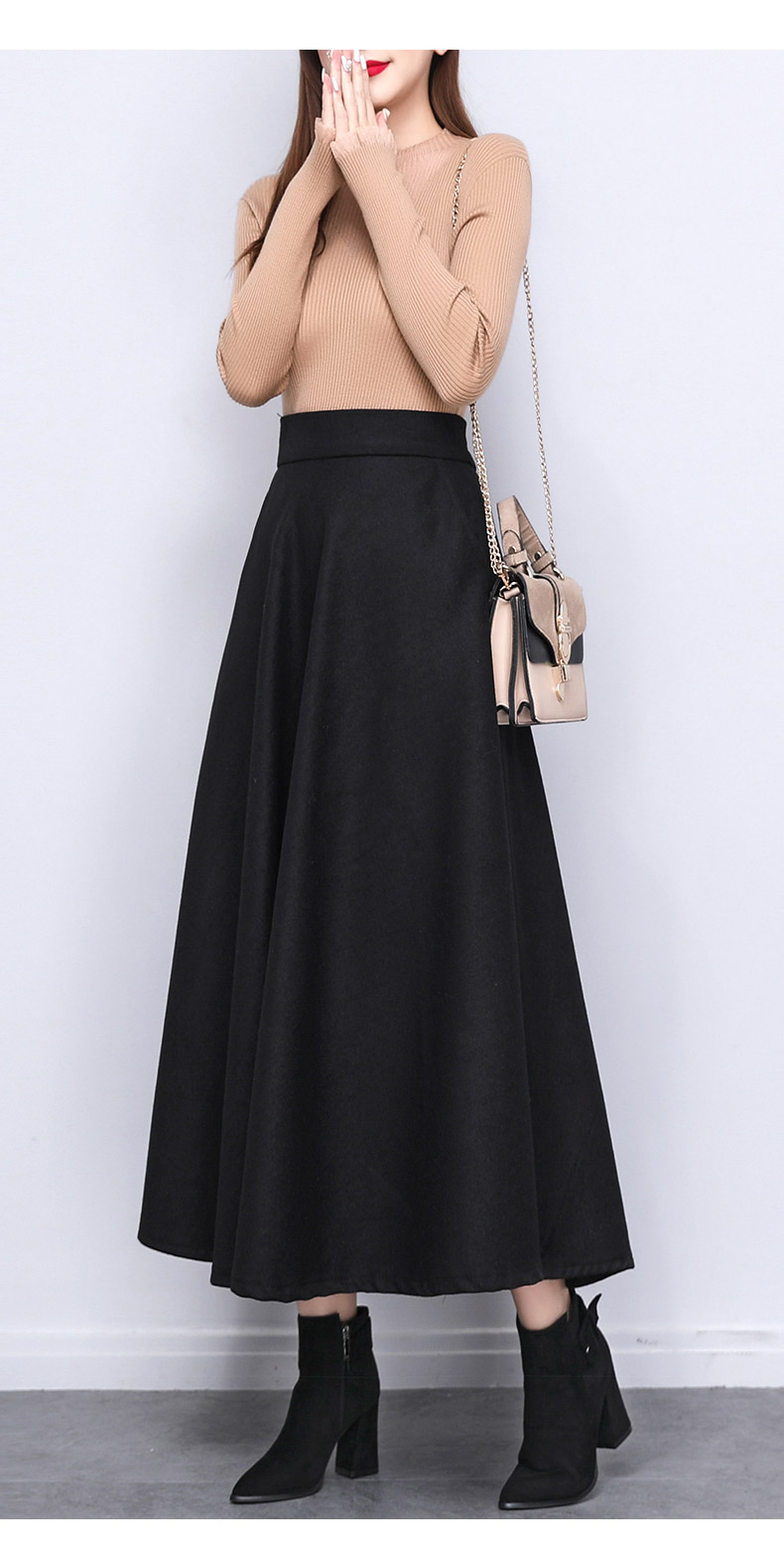 ざご63罗蒙romon轻奢高端轻奢高档半身裙秋冬显瘦a字半身长裙大摆冬