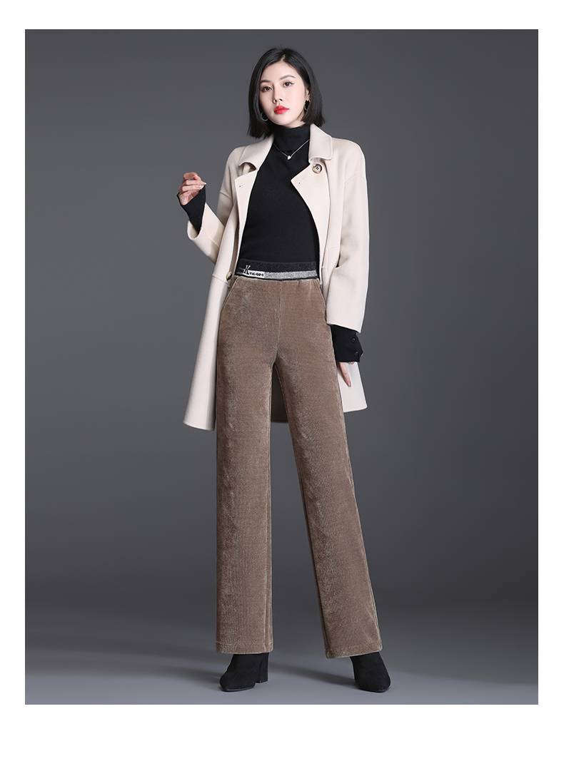 雪尼尔阔腿裤女高腰秋冬加绒条绒宽松灯芯绒直筒裤子女士女式显瘦冬季