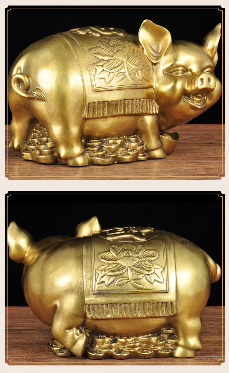 莲善堂全铜金钱福猪摆件招财猪风水摆设家居客厅玄关装饰品乔迁开业